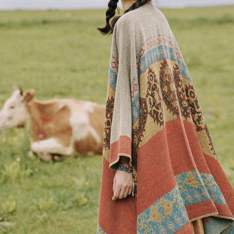 Buddha Stonesチベットショールダイヤモンド柄冬暖かいマントスカーフ - image 8