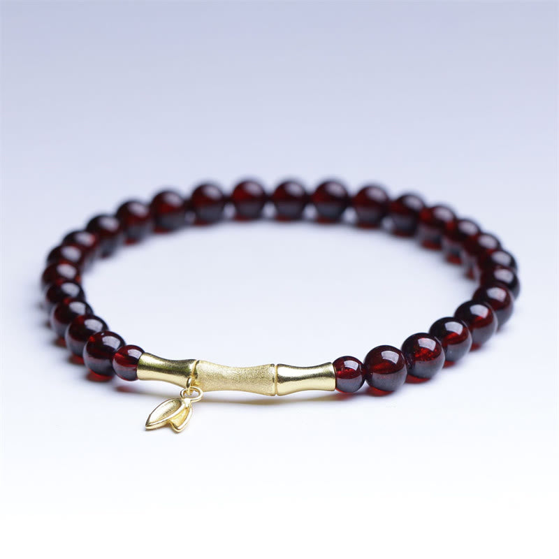 Buddha Stones 14K銅メッキゴールド 925スターリングシルバーメッキゴールド 天然ガーネット 竹製守護ブレスレット - image 2