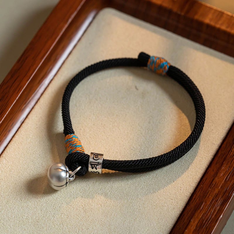 Buddha Stones925 スターリングシルバー チベット ハンドメイドオーム・マニ・パドメ・フム柿チャーム 幸運の守護 編み込みブレスレット - ブラック（手首周り14～18cm） - image 0