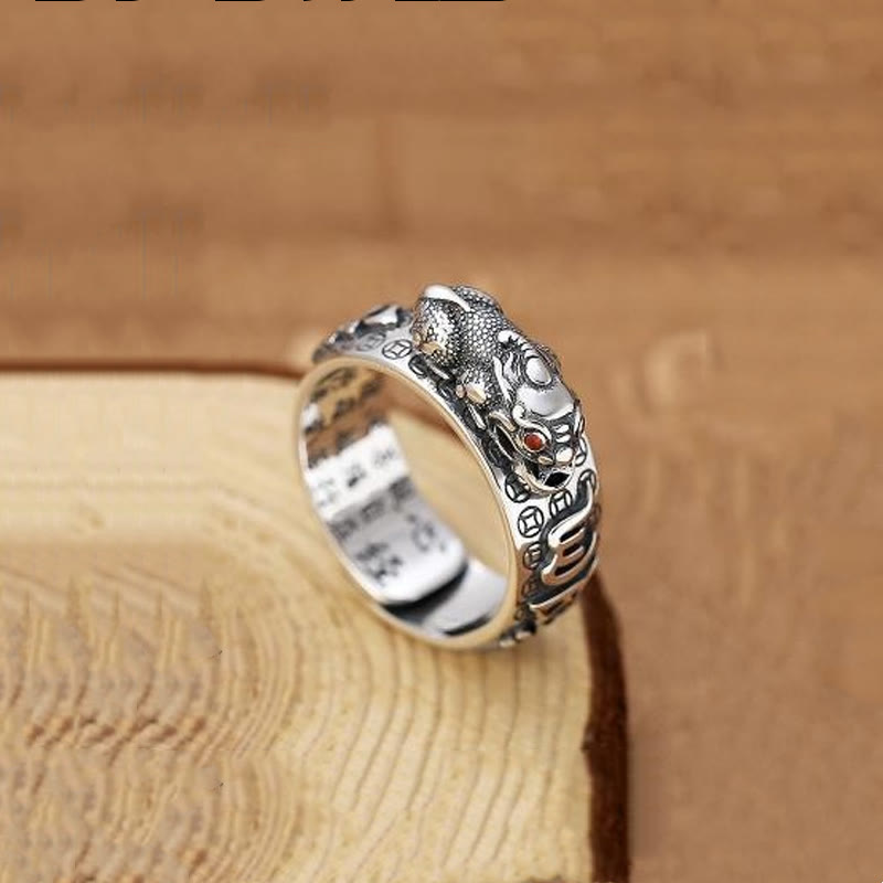 Buddha Stonesチベット 990 スターリングシルバーオーム・マニ・パドメ・フムドルジェ ヴァジュラ 般若心経 彫刻 富の指輪 - 銀 - 貔貅 - image 14