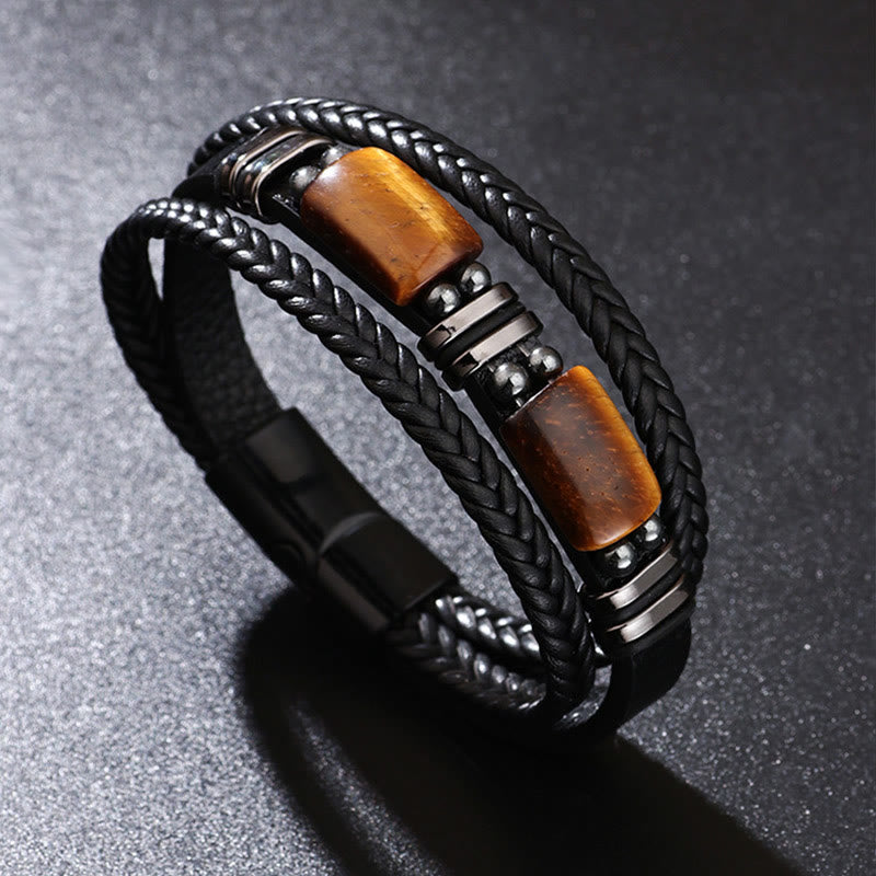 Buddha Stonesタイガーアイ パワー マグネットバックル マルチレイヤーレザーブレスレット - image 5