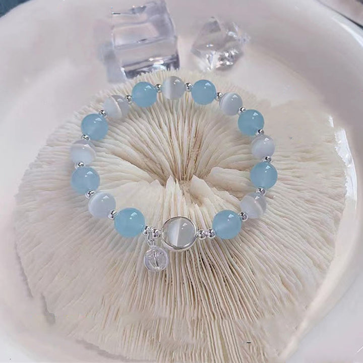 Buddha Stones 925スターリングシルバー キャッツアイ アクアマリン サポートチャームブレスレット
