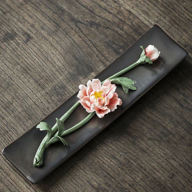 Buddha Stones蓮 牡丹 バラの花 陶器 スピリチュアル 香炉 - ピンクの牡丹 - image 1