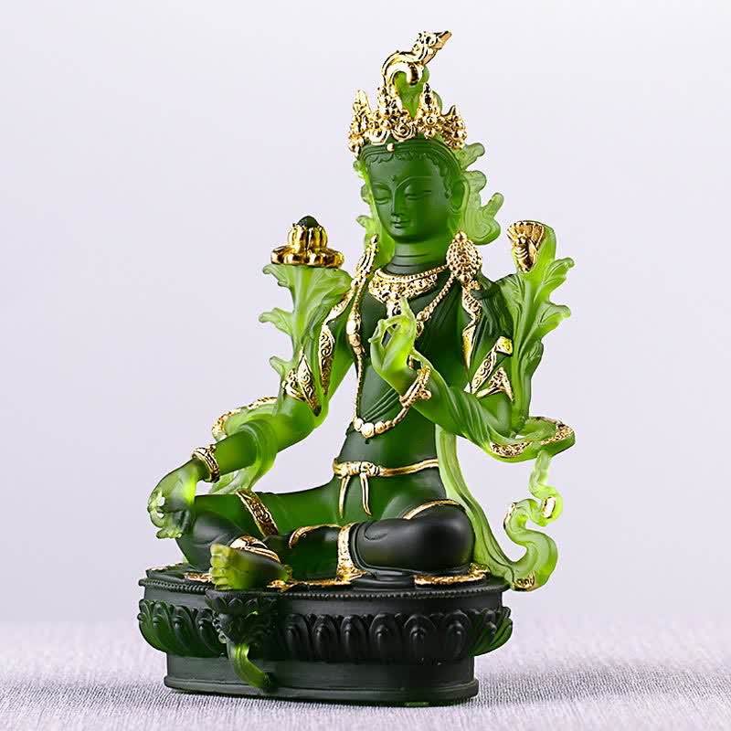 Buddha Stonesグリーンターラ ハンドメイド リュウリ クリスタル アートピース 守護 自宅 オフィス 像 装飾 - image 16