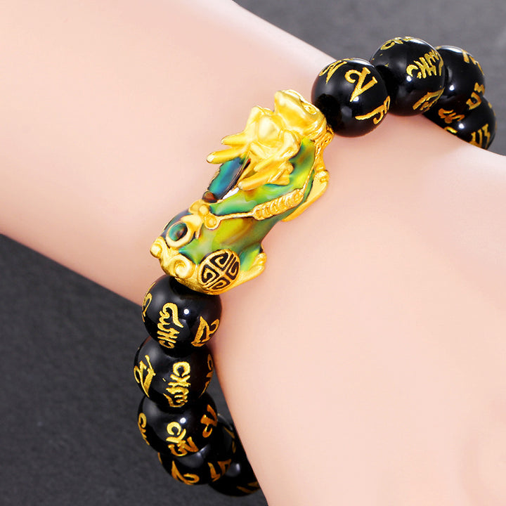 風水貔貅黒曜石Om Mani Padme Hum富のブレスレット