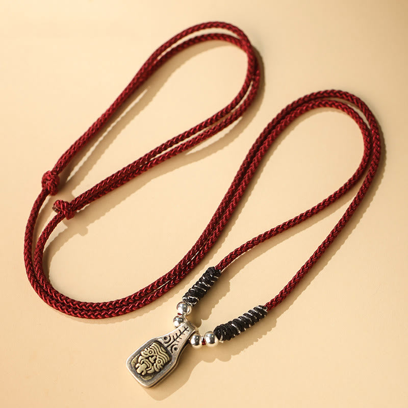 Buddha Stonesチベット 925 スターリングシルバー ザキラム 富の女神 守護 ロープネックレス ペンダント - 赤いロープ - image 1
