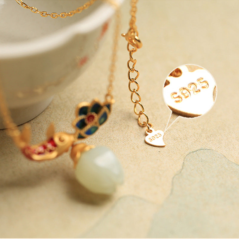 Buddha Stones925 スターリングシルバー ホワイトジェイド 鯉 蓮 守護 ネックレス ペンダント - image 7