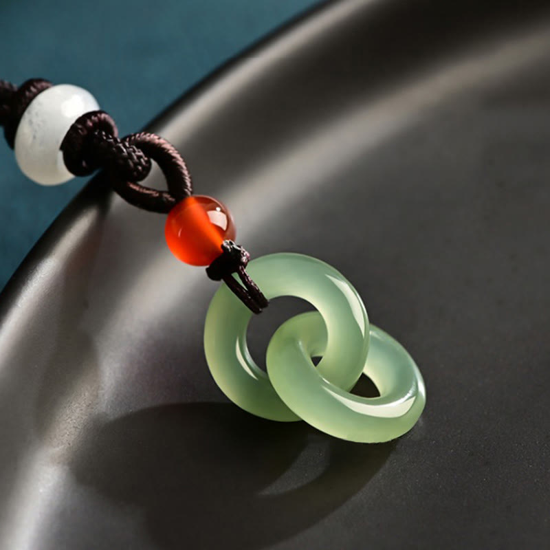 Buddha Stones天然和田シアン翡翠白翡翠ダブルピース平和のお守りチャーム成功ネックレスペンダント - image 3