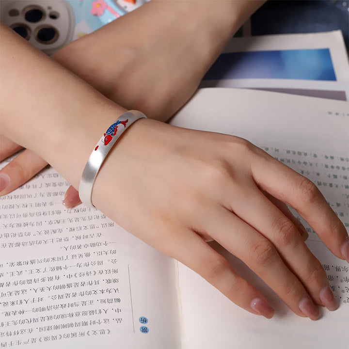 Buddha Stones999スターリングシルバー 鯉の幸運カフブレスレットバングル - image 3