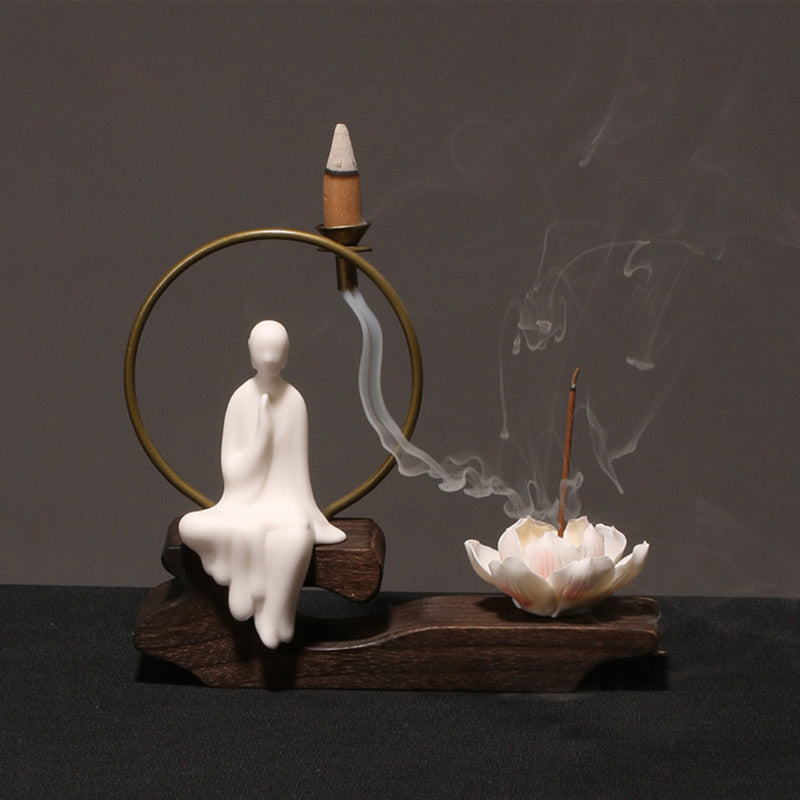 Buddha Stones陶器 蓮 癒し 瞑想 香炉 装飾