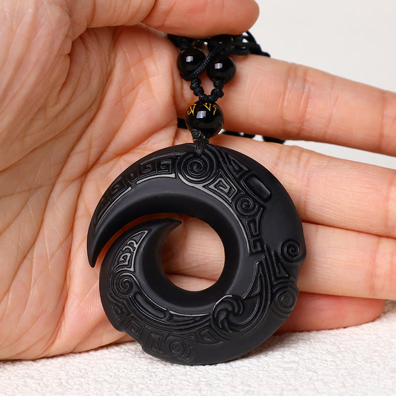 Buddha Stones天然黒曜石 アイスオブシディアン 強さのネックレスペンダント
