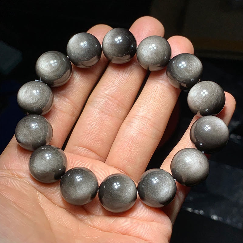 Buddha Stones天然銀光沢黒曜石 癒しの保護ブレスレット