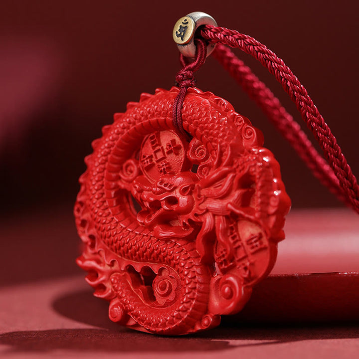 龍の年Buddha Stones925スターリングシルバー 天然辰砂 銅貨 幸運のネックレスペンダント