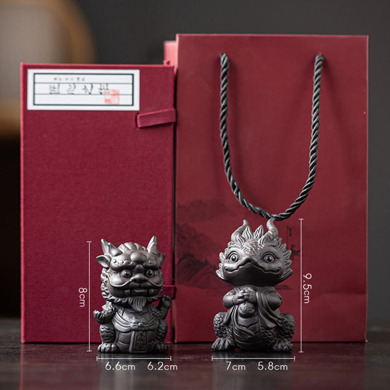 Buddha Stones幸運 龍 富 茶 ペット 紫 粘土 置物 装飾 - ドラゴンキング+ドラゴンガール（ブラックペア＆ギフトボックス） - image 29