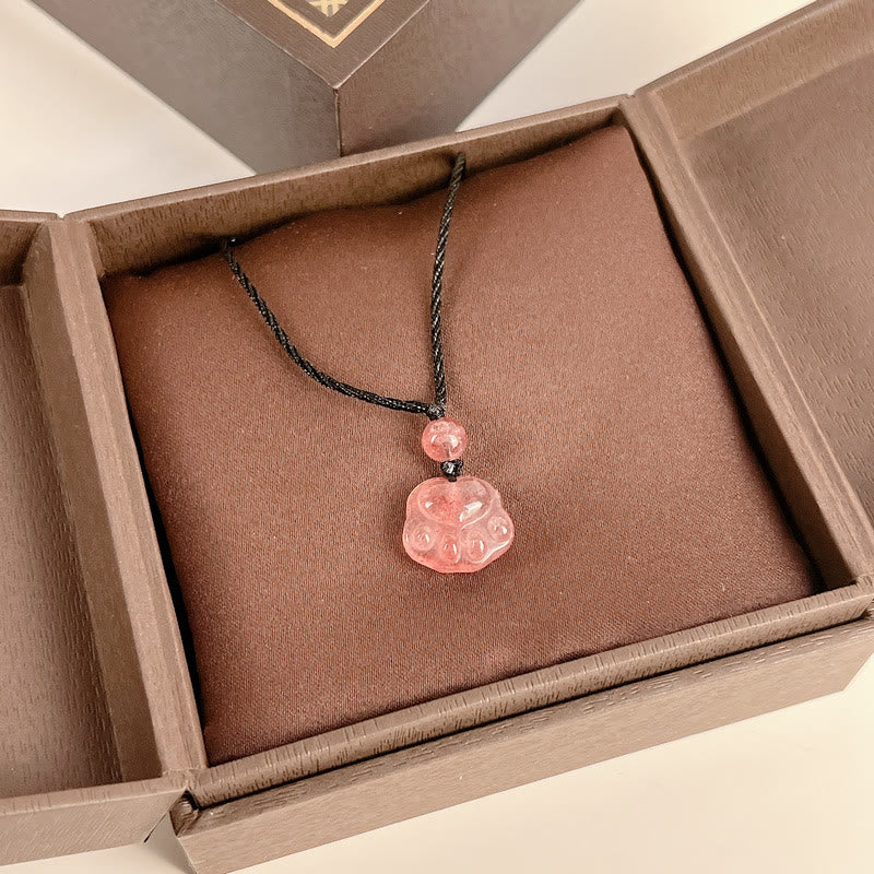 Buddha Stonesストロベリークォーツ 愛らしい猫の爪 ヒーリングネックレスペンダント - image 9