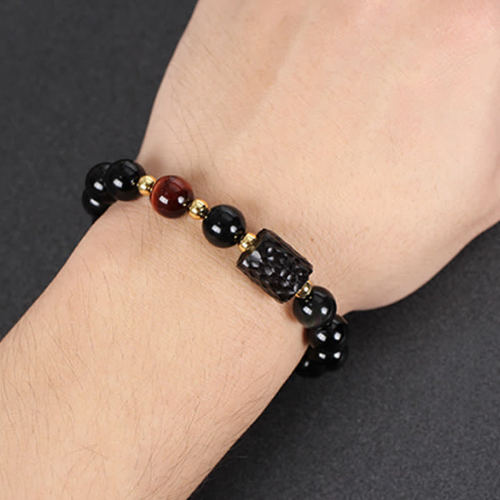 黒曜石、黒檀、赤虎目石の強さを秘めたカップルブレスレット