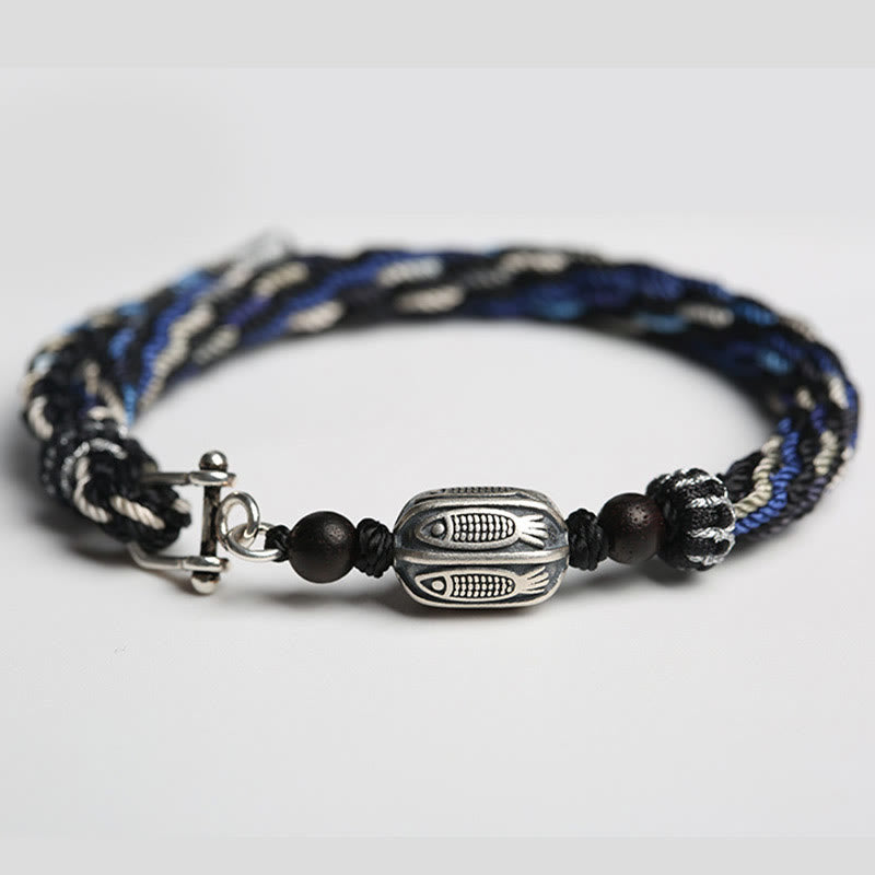 Buddha Stones925 スターリングシルバー 鯉 富 輪廻 ノット 編み紐 ブレスレット
