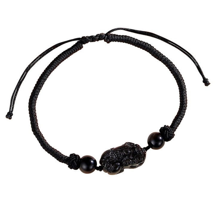 Buddha Stonesハンドメイド天然銀光沢黒曜石ストロベリークォーツ貔貅守護編み込みブレスレット - シルバーシーンオブシディアン（コミュニケーション♥癒し）（ブレスレットサイズ26～28cm） - image 3