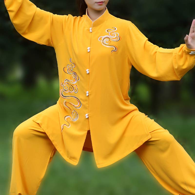 Buddha Stones縁起の良い雲 刺繍 瞑想 祈り スピリチュアル 禅 太極拳 気功 練習 ユニセックス 服セット - image 1