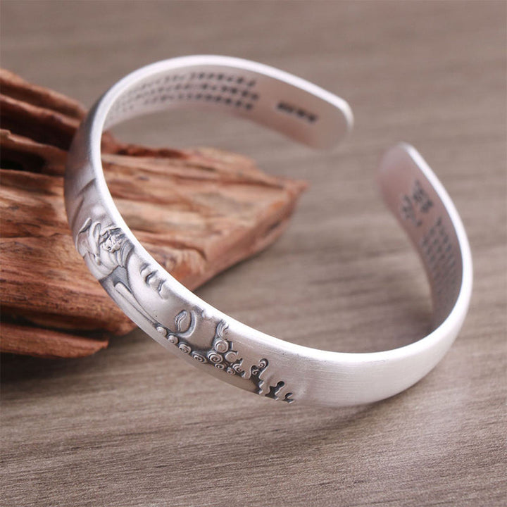 Buddha Stones999スターリングシルバー ブッダヘッド 般若心経 セレニティブレスレット バングル
