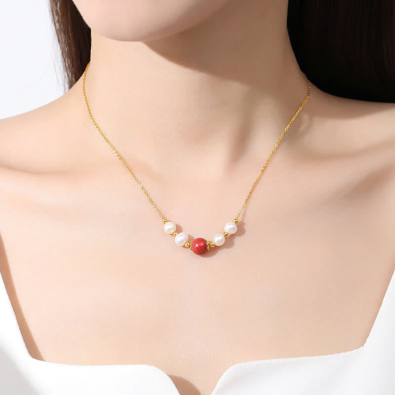 Buddha Stones925スターリングシルバー パール シナバー シンセリティヒーリングビーズチェーンネックレスペンダント - image 2