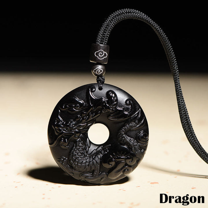 Buddha Stones中国の十二支 天然黒曜石平和のお守りチャーム強さ ネックレス ペンダント - ドラゴン - image 16