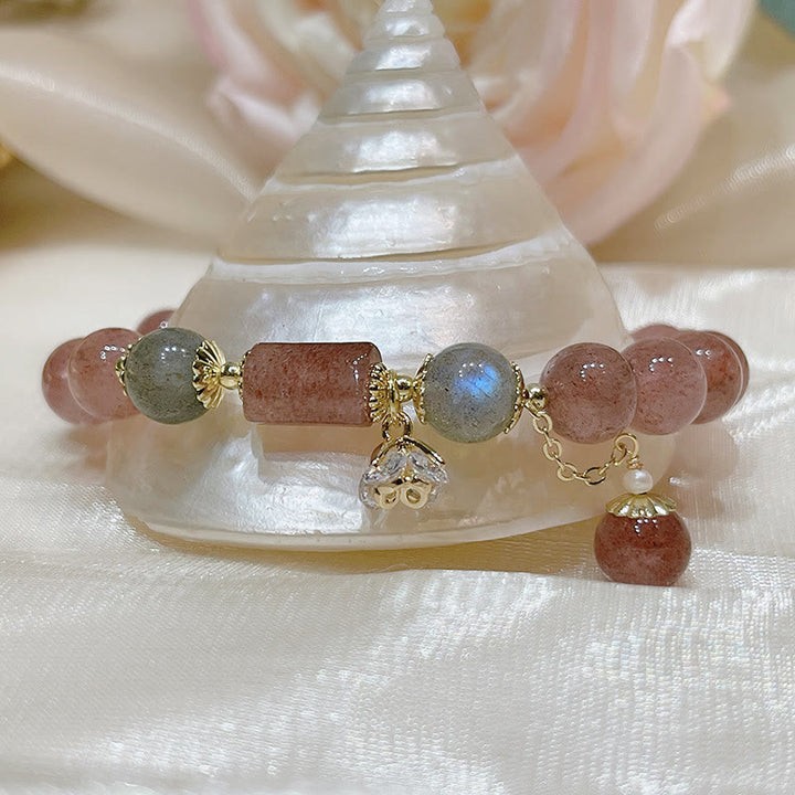 Buddha Stonesナチュラルストロベリークォーツ ムーンストーン ラブブレスレット