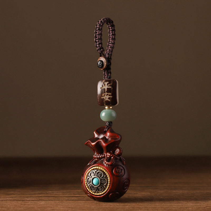 Buddha Stones小葉紫檀緑白檀 マネーバッグオーム・マニ・パドメ・フム回転式保護吊り下げ装飾 - image 5