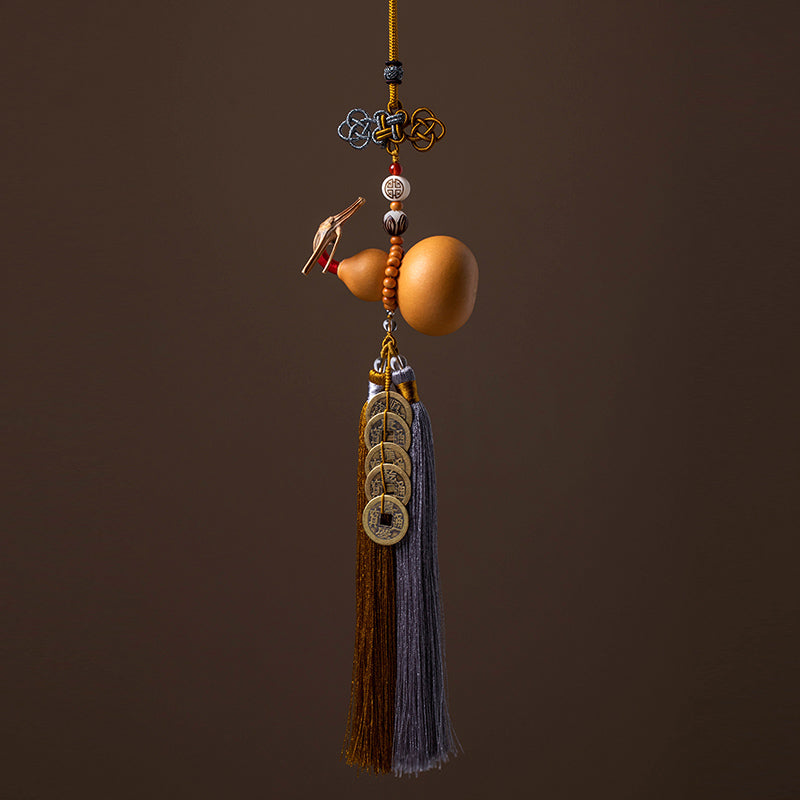 Buddha Stones風水 コイン ひょうたん 中国結び 幸運コイン 五帝 お金 富 タッセル 装飾 - ペールゴールデンロッド - image 6