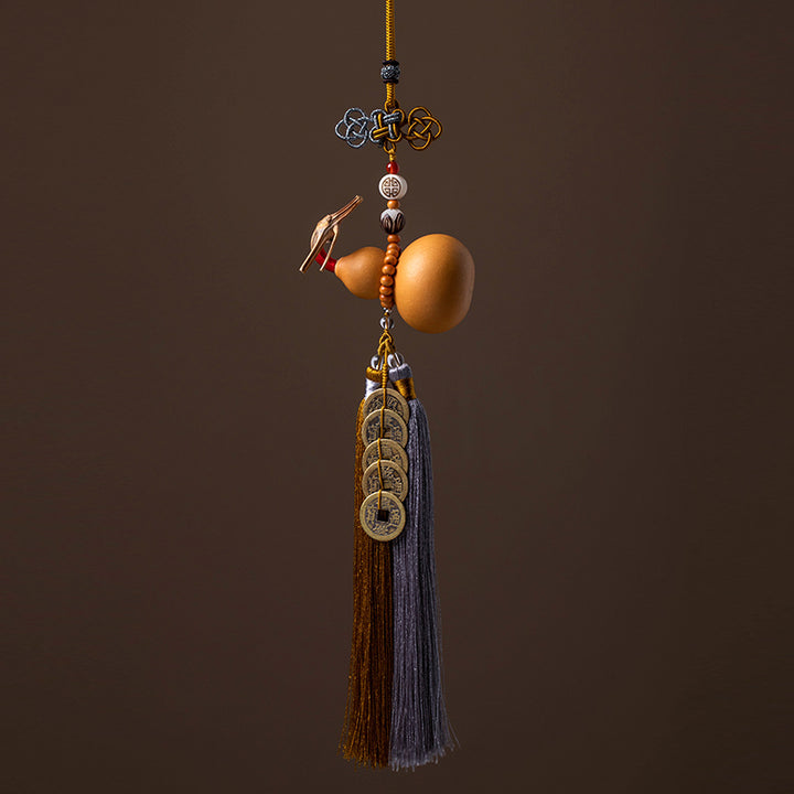 Buddha Stones風水 コイン ひょうたん 中国結び 幸運コイン 五帝 お金 富 タッセル 装飾 - ペールゴールデンロッド - image 6