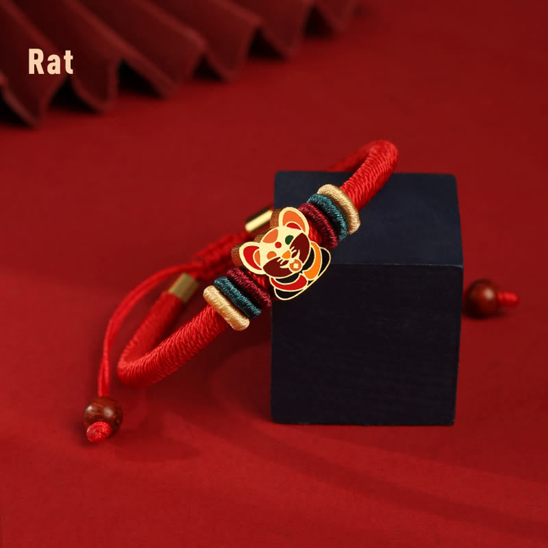 Buddha Stonesハンドメイド925スターリングシルバードラゴン年かわいい中国の十二支幸運編み込みレッドブレスレット