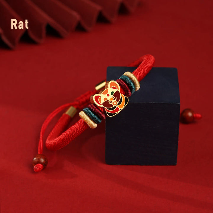 Buddha Stonesハンドメイド925スターリングシルバードラゴン年かわいい中国の十二支幸運編み込みレッドブレスレット