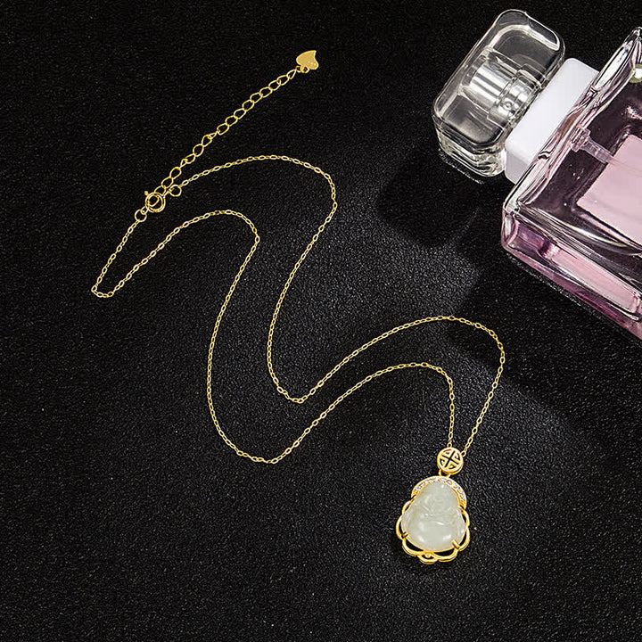 925スターリングシルバーの笑い仏、和田白翡翠の守護ネックレスペンダント - image 4