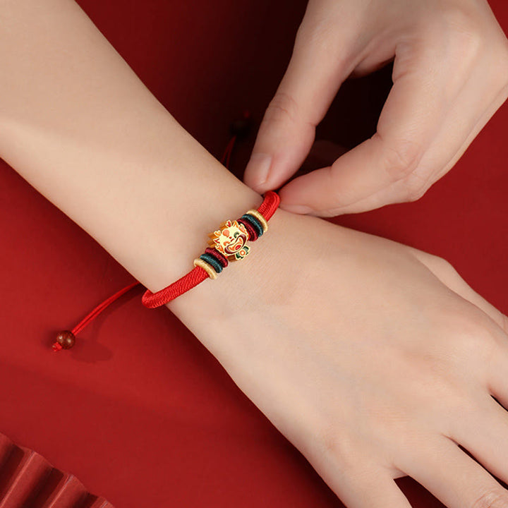 Buddha Stonesハンドメイド925スターリングシルバードラゴン年かわいい中国の十二支幸運編み込みレッドブレスレット - image 3