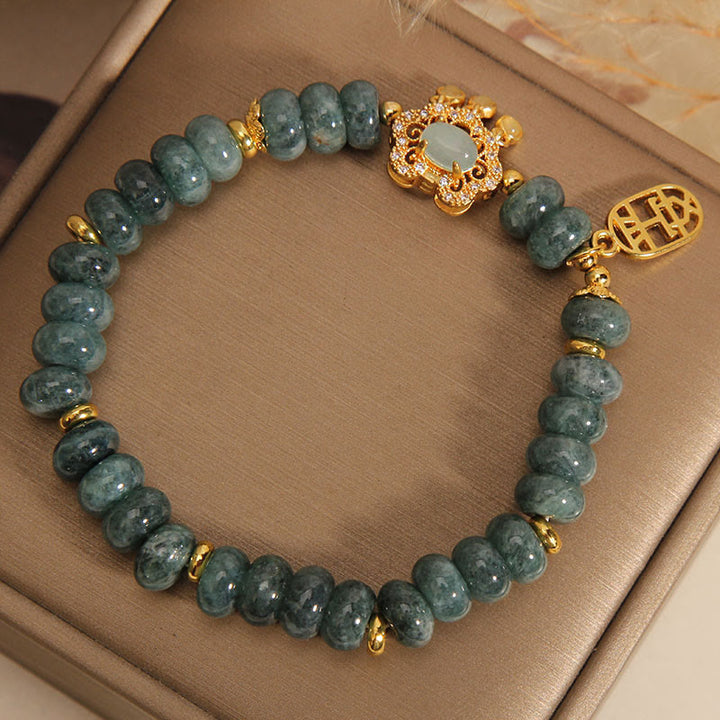 Buddha Stones天然翡翠 中国製 ロックチャーム 平和 幸運 豊穣 ブレスレット