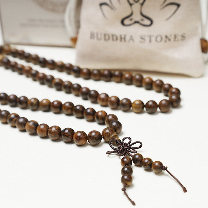 Buddha Stones108 個入りMalaビーズ ブレスレット 祈り 瞑想 白檀 弾性
