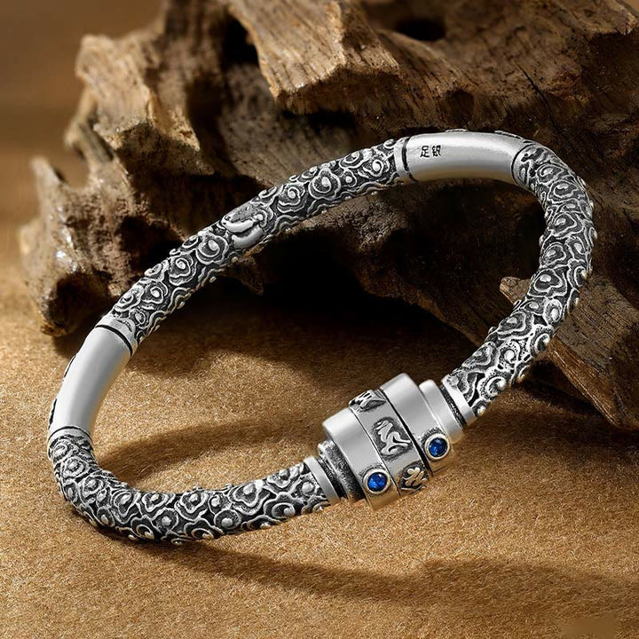 Buddha Stones990 スターリングシルバー チベットの吉兆の雲オーム・マニ・パドメ・フム彫刻 創造性 ブレスレット バングル