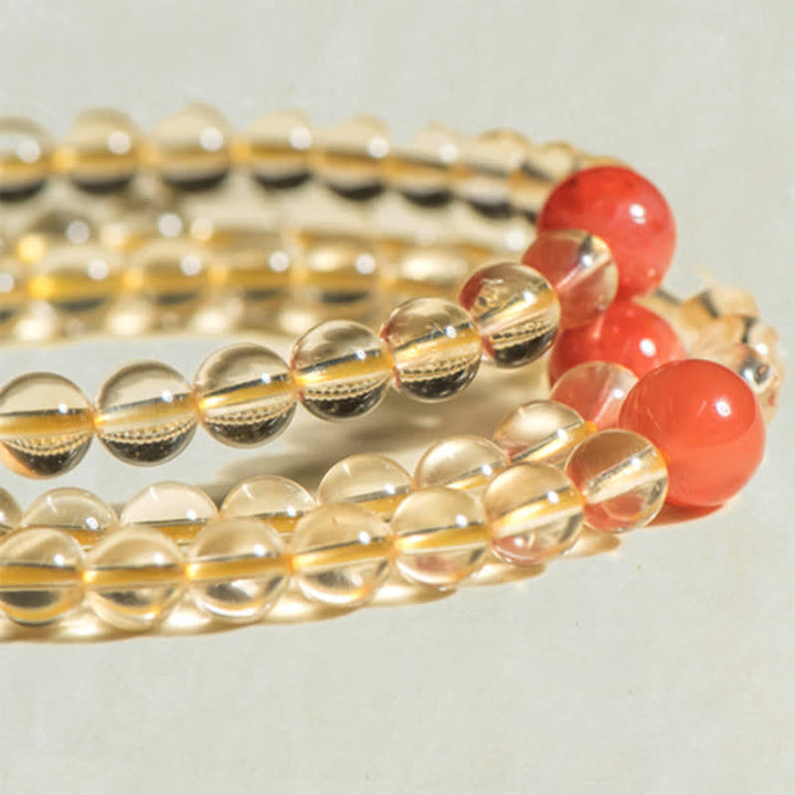 Buddha Stones 108Malaビーズ 925 スターリングシルバー 天然シトリン 赤瑪瑙 白翡翠 繁栄のチャームブレスレット