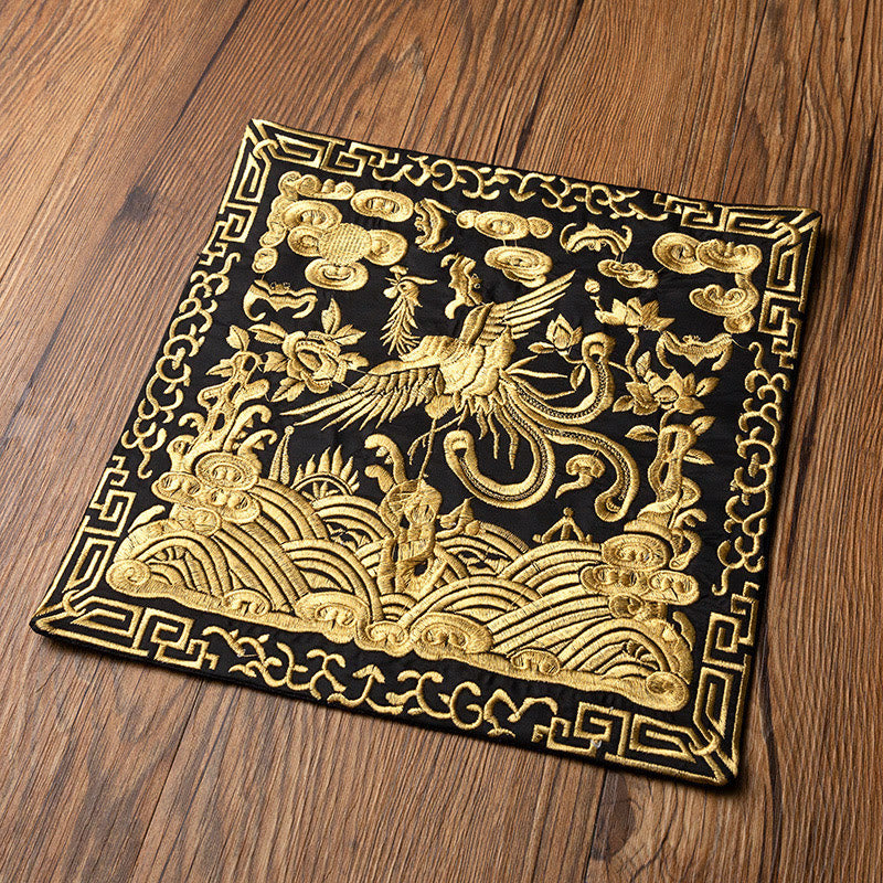 Buddha Stones鳳凰龍 麒麟刺繍 カップマットパッド ティーカップコースター カンフーティーマット