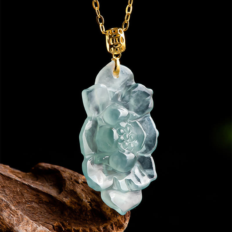 Buddha Stones 925スターリングシルバーチェーン 18Kゴールドバックル 天然翡翠 蓮の模様豊かさのネックレスペンダント - image 3