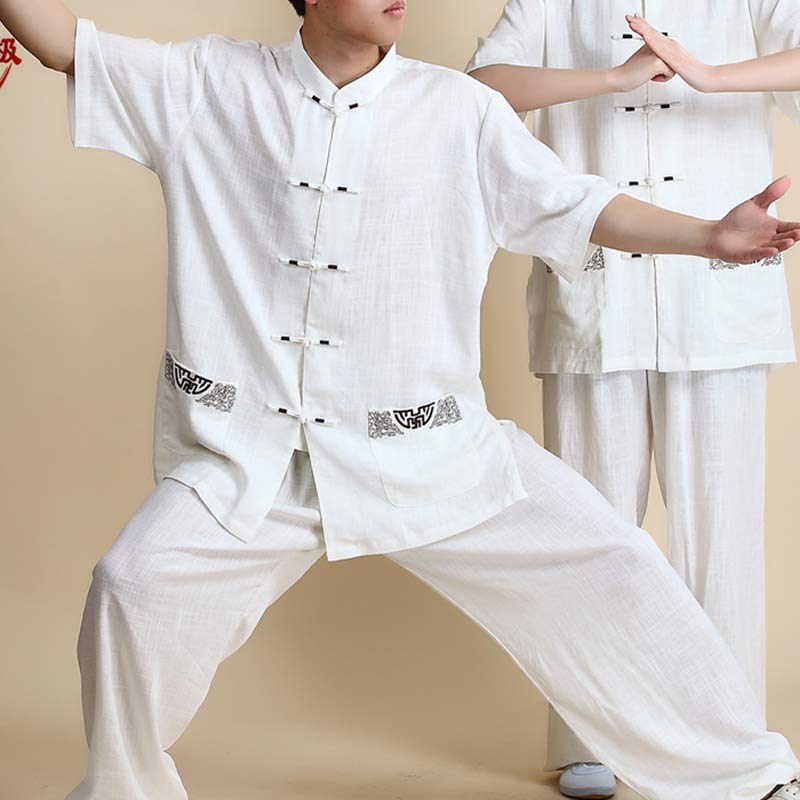 Buddha Stones瞑想禅祈りスピリチュアル太極拳気功練習ユニセックス刺繍服セット - 半袖白刺繍 - US14、 UK/AU18、 EU46 (3XL) - image 21