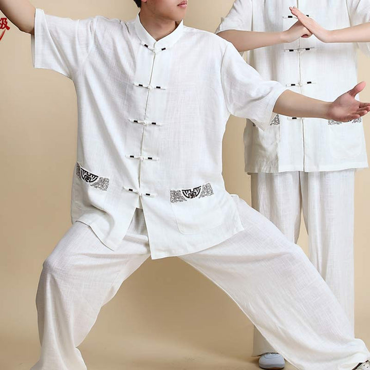 Buddha Stones瞑想禅祈りスピリチュアル太極拳気功練習ユニセックス刺繍服セット - 半袖白刺繍 - US14、 UK/AU18、 EU46 (3XL) - image 21