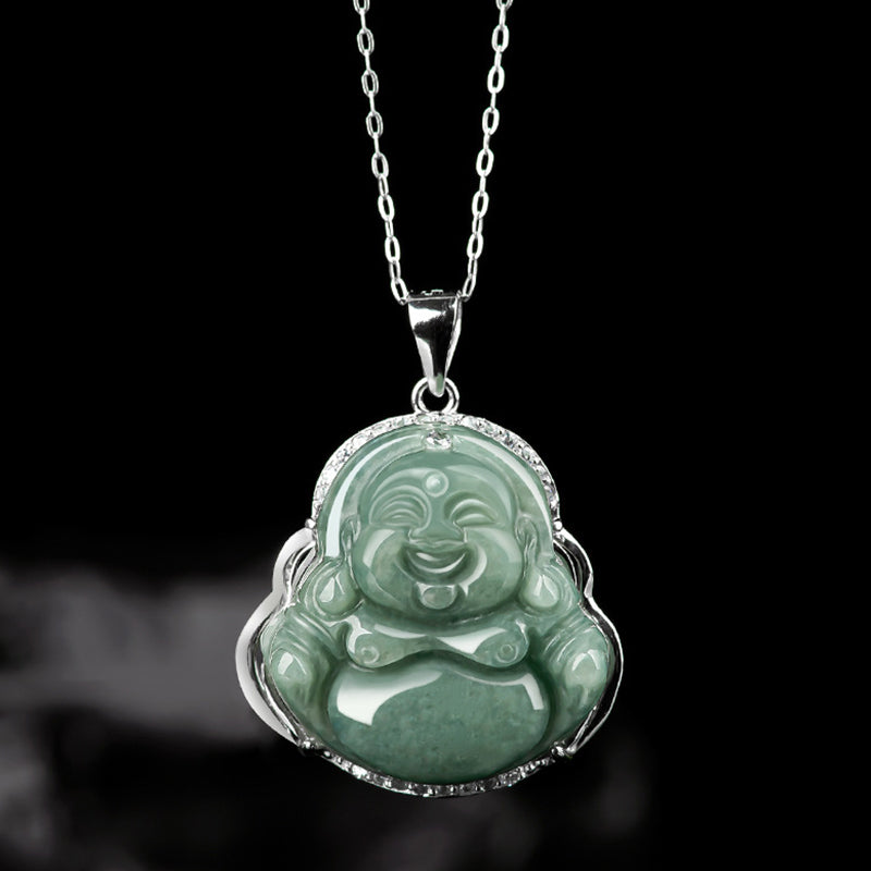 Buddha Stones925スターリングシルバー 笑う仏陀 翡翠 豊穣のネックレスチェーンペンダント - image 2