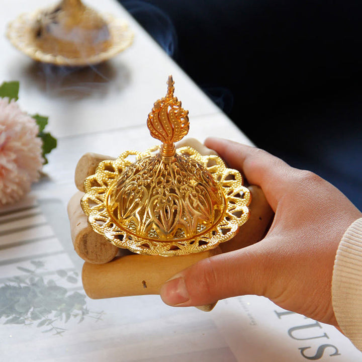 金合金製ヒーリングミニ香炉（木製コースター付き）ホームデコレーション