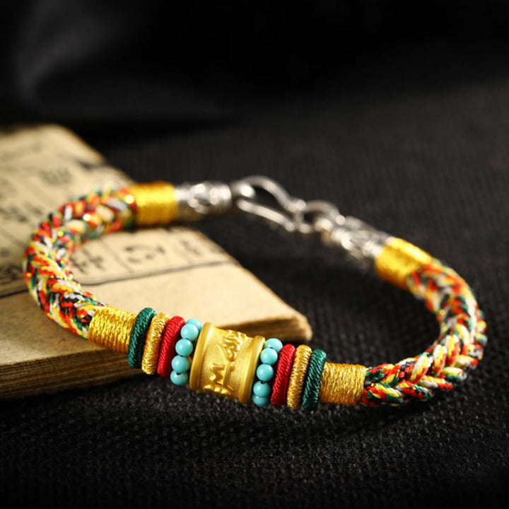 Buddha Stonesチベット 999ゴールドオーム・マニ・パドメ・フムハンドメイド 8スレッド ピースノット幸運ブレスレット - image 12