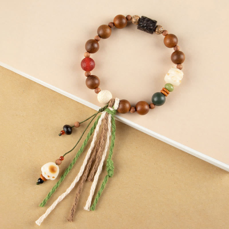 Buddha Stones雷撃 木製 菩提樹 猫の足爪 縁起物 守護 タッセルブレスレット - ライトニングストライクウッド（手首周り14～15cm） - image 1