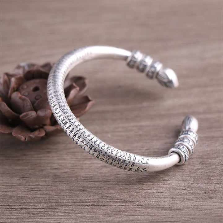 Buddha Stones999スターリングシルバー 般若心経オーム・マニ・パドメ・フム刻印入り 平和 純潔 ブレスレット バングル - 999スターリングシルバー - image 0