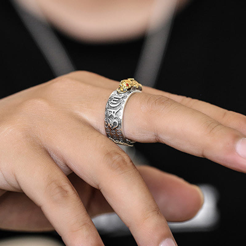 Buddha Stonesチベット 990 スターリングシルバーオーム・マニ・パドメ・フムドルジェ ヴァジュラ 般若心経 彫刻 富の指輪 - image 8