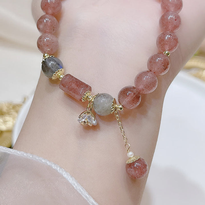 Buddha Stonesナチュラルストロベリークォーツ ムーンストーン ラブブレスレット
