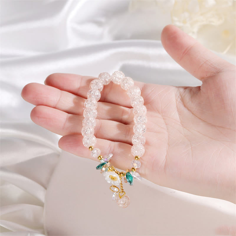 Buddha Stonesのシンプルなデザインの花のチャームガラスビーズブレスレット